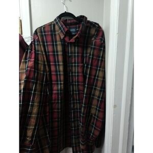 HB Harbor Bay-Mens Long Sleeve Button-Down Shirt-3XLT Big/Tall-Plaid Casual